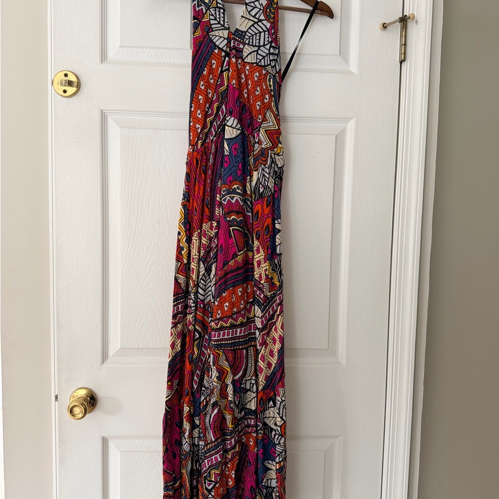 Anthropologie Multicolor Geometric Boho Maxi Dress in Pink, Orange & Purple